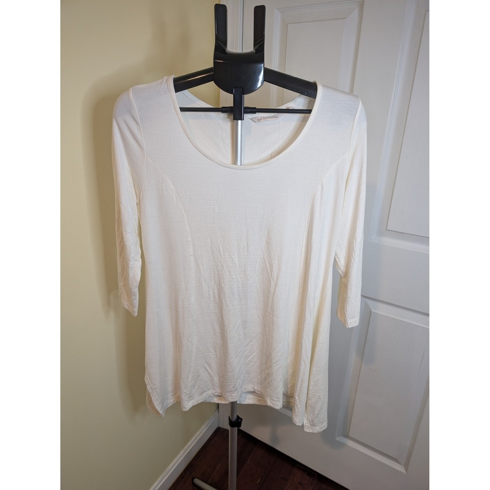 Soft Surroundings Larissa Tunic Women M Cream 3/4 Sleeve‎ Back Zip Knit Top NWT